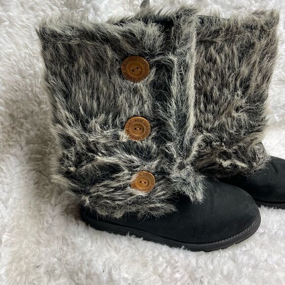 Muk Luks Winter Boots reversal Blk faux suede,navy blue knit & gray faux… - Picture 2 of 12